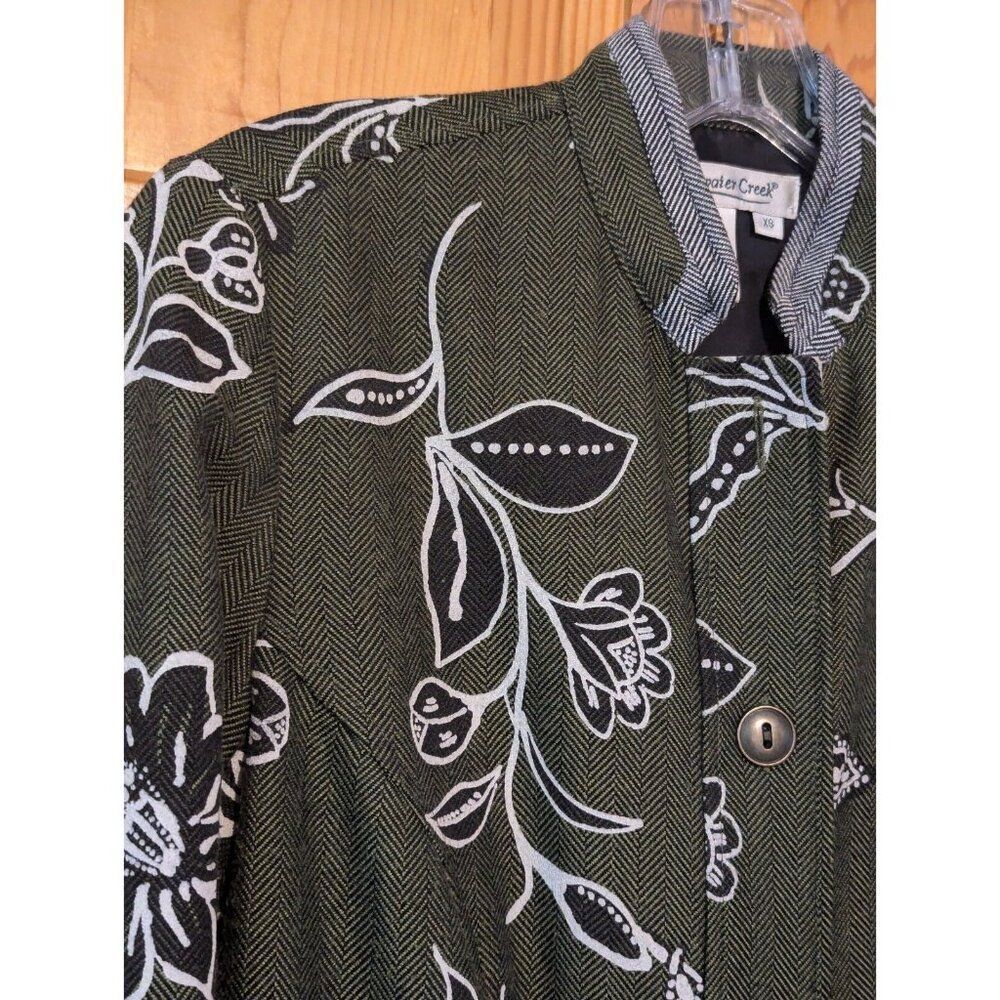 Coldwater Creek Tweed‎ Jacket Size XS Green Embroidered Floral Herringbone